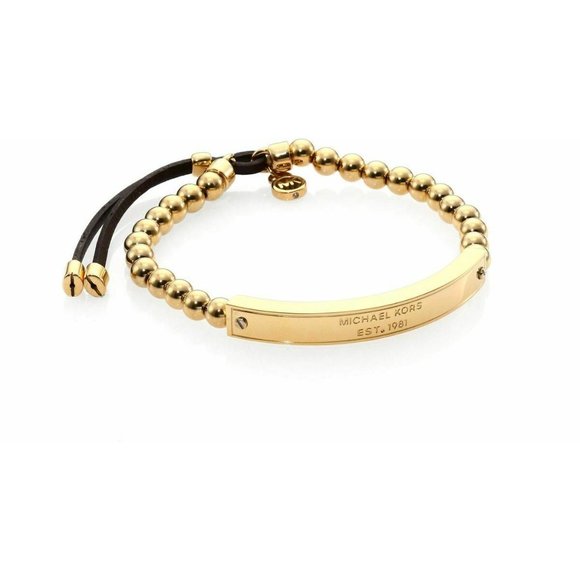 MICHAEL KORS MK Plaque Logo Gold Beaded Bracelet - Picture 1 of 5